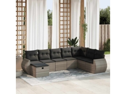 Vidaxl 8 Pcs Conjunto Sofás De Jardim C/ Almofadões Vime Pe Cinzento