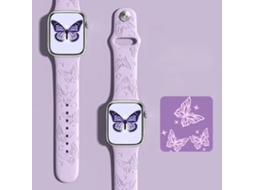 Bracelete para Apple Watch 42/41/40/38mm Silicone com Gravação a Laser 3d Roxo Borboleta XIAOMOYU