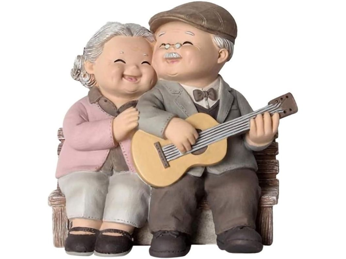 Presente de aniversário para avós/pais - Estatueta de casal de idosos com violão - Decoração para casa