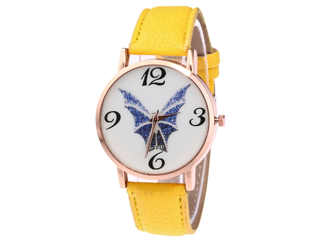 Reloj De Cuarzo Unisex Con Correa De Cuero Pu, Dial De Murciélago, Casual Y Fashion (amarillo)