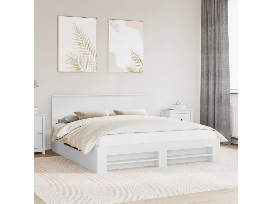 Vidaxl Estrutura Da Cama Branco 200 X 200 Cm Derivados De Madeira