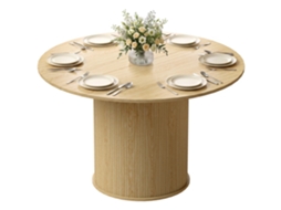 Mesa Redonda Para 4 A 6 Pessoas, Diâmetro 120x75 Cm Para Cozinha, Pés Cilíndricos Canelados, Madeira Natural