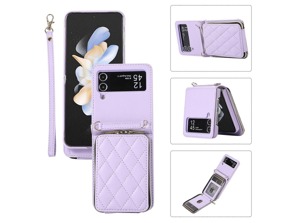 Capa De Celular De Couro Tipo Carteira Com Zíper Rhombic