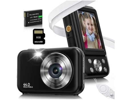 Câmara Digital para Crianças Compact VIGA EUROPE Dc406 Fdh 44Mp Zoom com Foco Automático 16X Tela de 2 4 Polegadas 8G- Preto