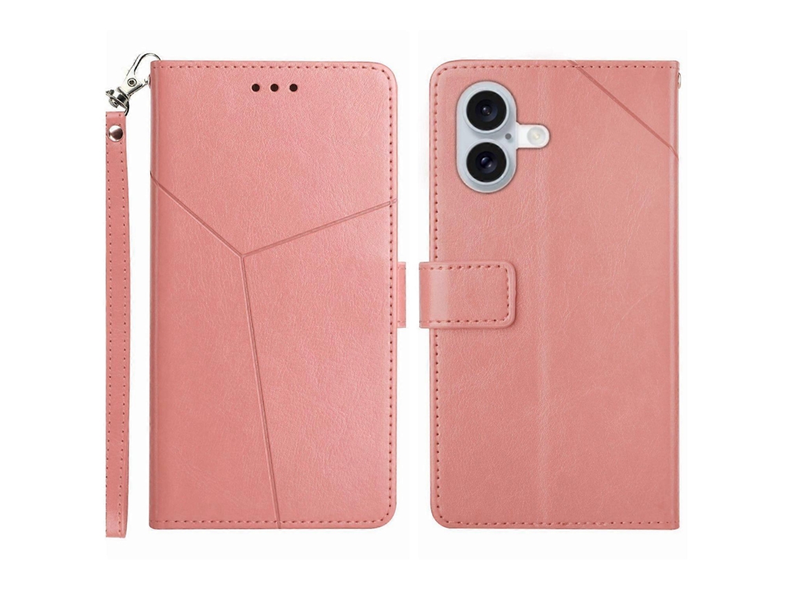 Capa De Couro Sintético Com Linhas Em Y Para Iphone 16 Com Alça De Pulso