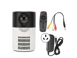 Miniprojetor portátil Slwomoose HD 1080p com som de filme e ventilador duplo para DVD, 100 V-240 V, preto e branco, plugue australiano