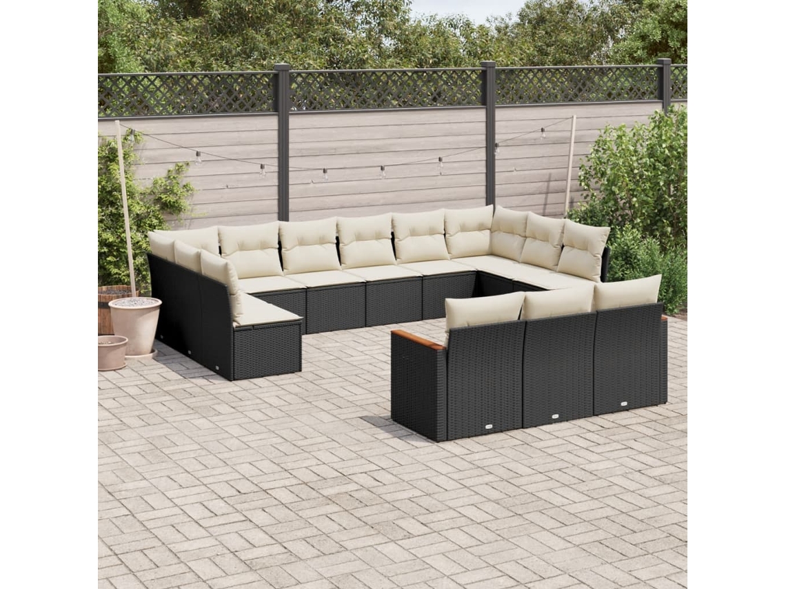 Vidaxl 13 Pcs Conjunto De Sofás De Jardim Com Almofadões Vime Pe Preto