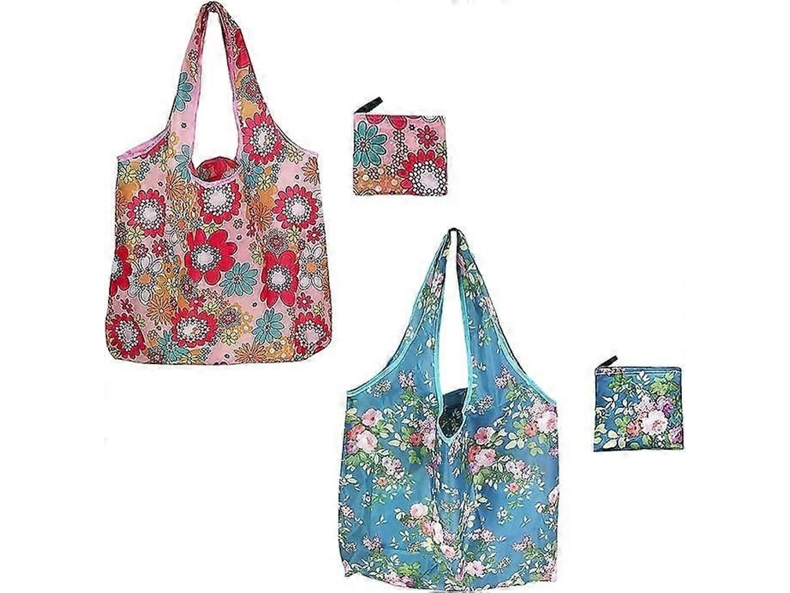 Conjunto de 2 Sacolas de Compras Reutilizáveis, Sacolas de Compras Dobráveis ​​e Ecológicas, Bolsa Floral, Sacola Dobrável, Adequada GOKOCO