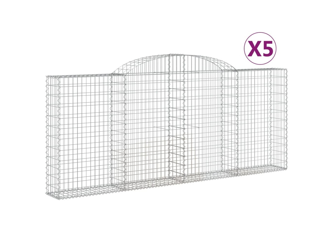 Conjunto 5 Cesto gabião VIDAXL Prateado Ferro (300x30x120/140cm)