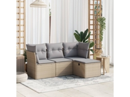 Vidaxl 4 Pcs Conj. Sofás Jardim C/ Almofadões Vime Pe Bege Misturado