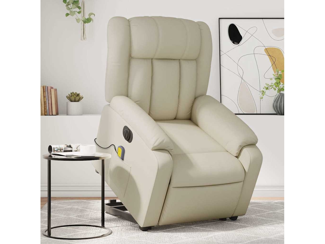Vidaxl Poltrona Reclinável Elevatória Elétrica Couro Artificial Creme