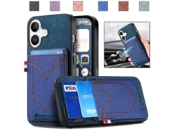 Capa Para Iphone 17 - Textura Jeans Com Compartimentos Para Cartões
