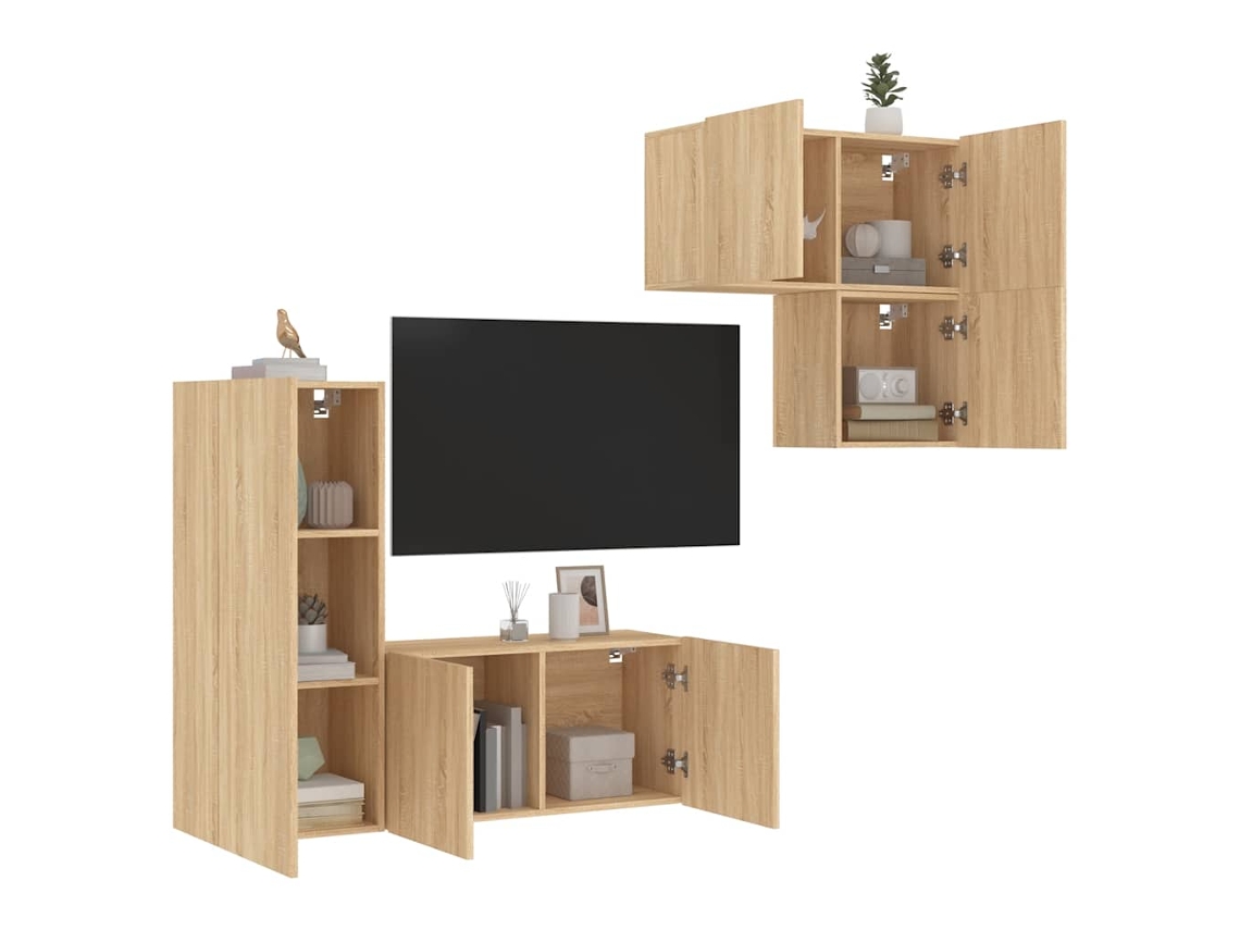 Vidaxl 4 Pcs Móveis De Parede P/ Tv Derivados Madeira Carvalho Sonoma