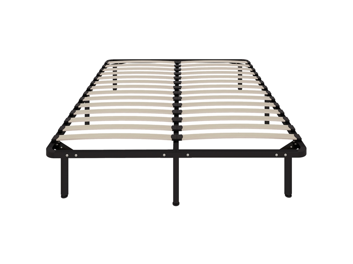 Estrutura de Cama de Madeira Maciça com Base e Perna de Ripas, Armazenamento Embaixo, Preta 140x190cm