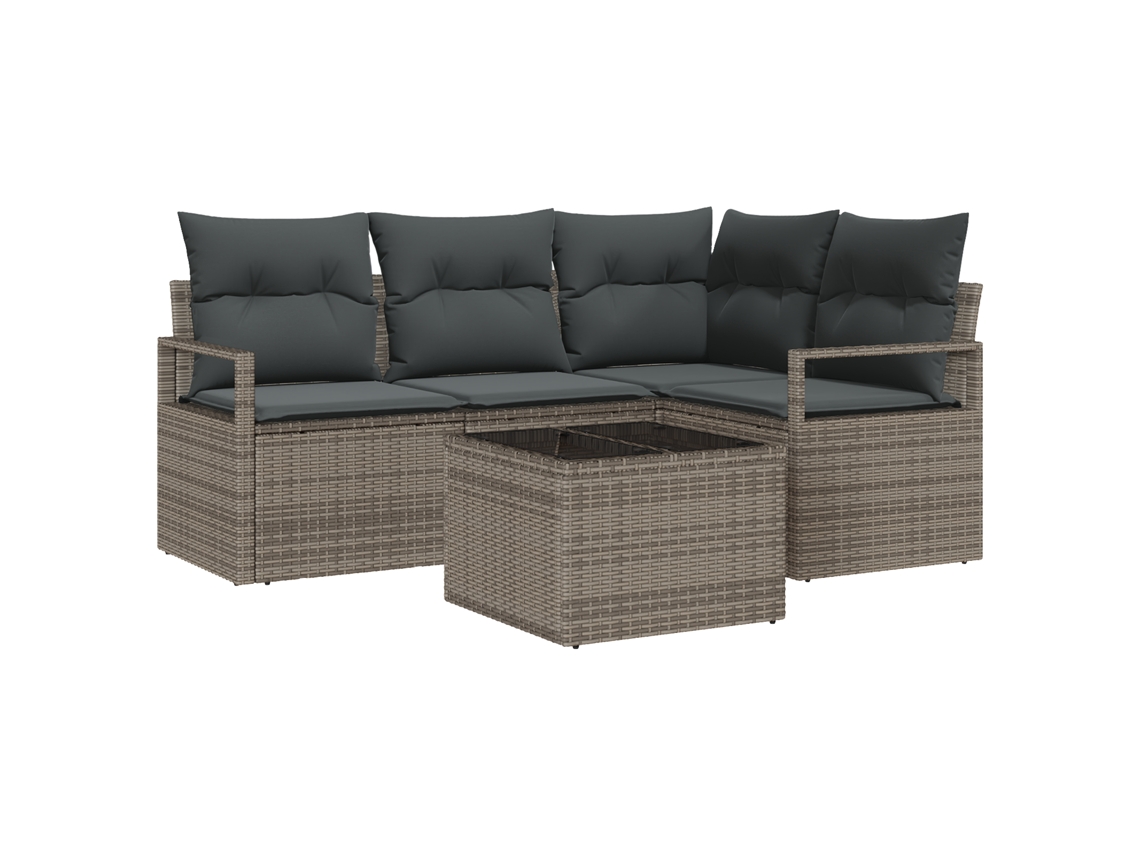 Conjunto 5 Sofá Exterior Vidaxl Cinzento-claro Vime Pe (177 X 122 X 85 Cm)