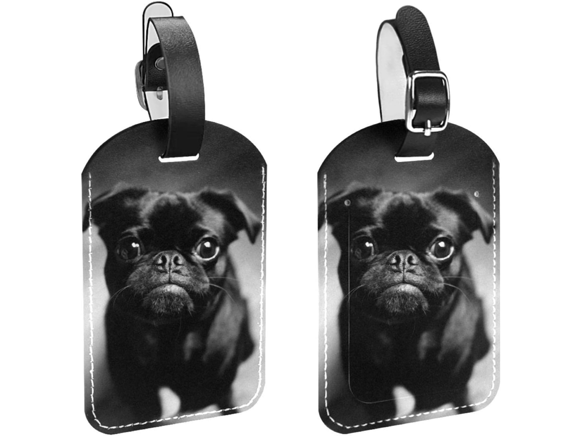 Conjunto De 2 Etiquetas Bagagem Em Couro Pu Com Estampa Pug Preto Fosco