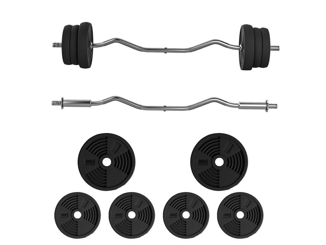 Ensemble D'haltères 25 Kg Total, Barres D'haltère Disques De Poids Barre Longue, Poignée Antidérapante, Ø 25x120cm, Noir
