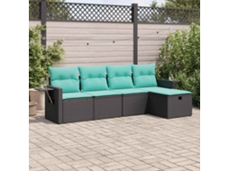 Vidaxl 5 Pcs Conjunto Sofás De Jardim Com Almofadões Vime Pe Preto