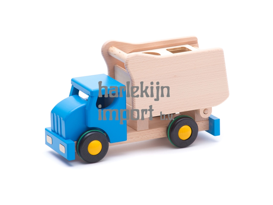 Caminhão Basculante Classificador De Formas Bajo Carrinho De Brinquedo De Madeira Azul