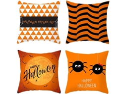 2026-4 Capas De Travesseiro De Halloween Com Estampa De Listras Para Sofá E Cama 45x45cm