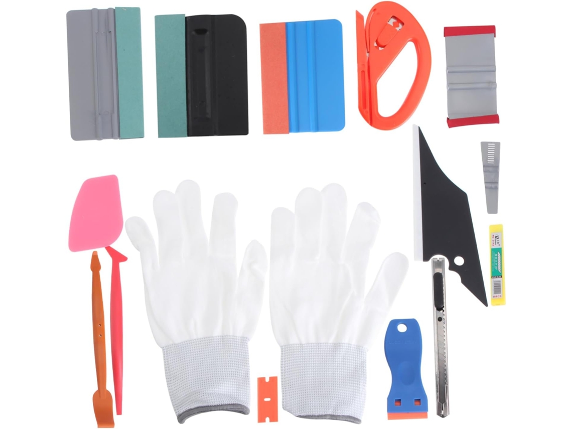 Kit com 15 peças para aplicação de película de vinil em vidro - Raspador de vinil, espátula, cortador de película
