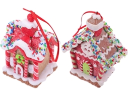 Conjunto 2 Enfeites Natal Pendurar Casinha Doces Resina Decoração Interna Festas Árvores Ambiente Festivo GOKOCO