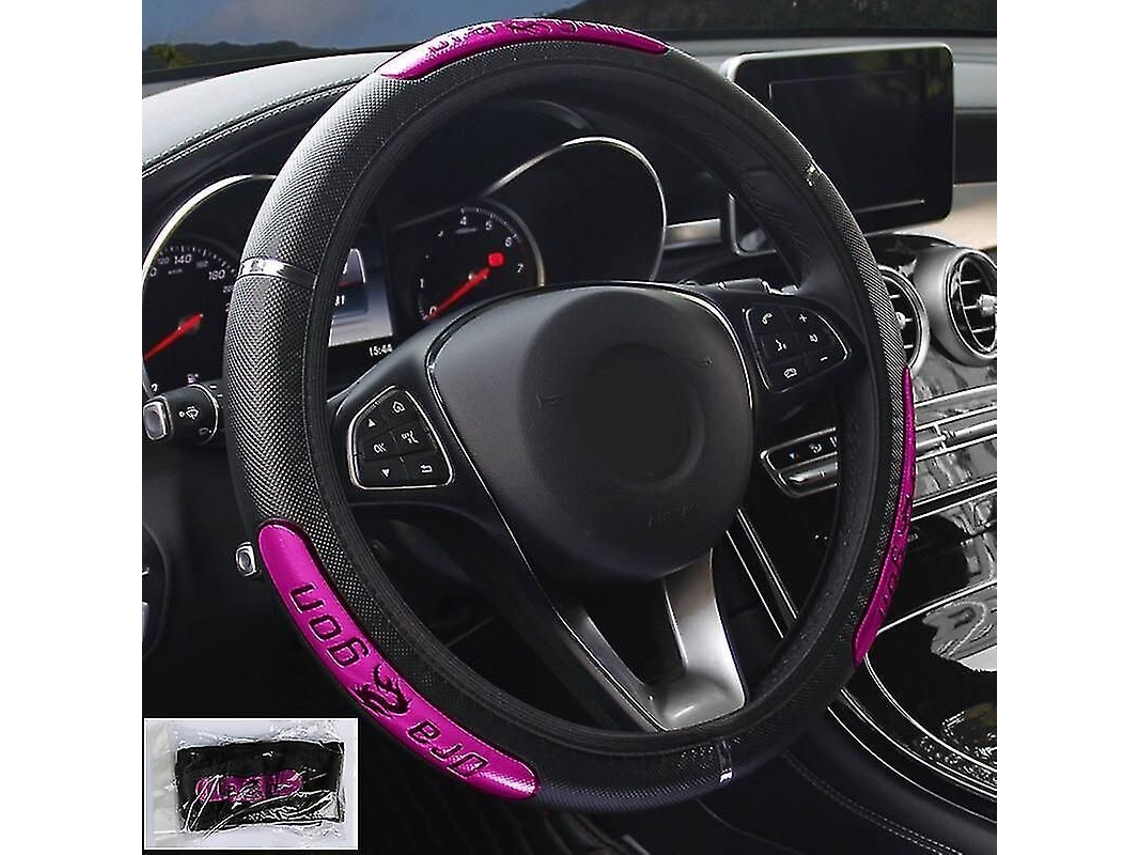 Capinha Volante Carro Couro Falso Reflexivo Design Dragão Chinês 38cm Xj03 Cor De Rosa