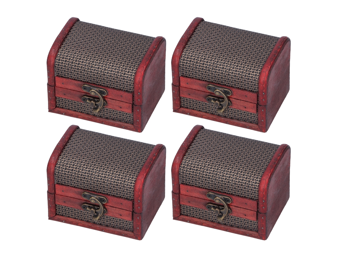 Conjunto de 4 Caixas de Armazenamento de Madeira Retrô para Joias, Cosméticos, Doces e Ornamentos com S/MARCA