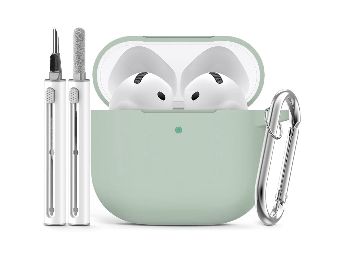 Capa Zruxe Para Airpods 4 Silicon Frosty Green (proteção 360°, Tampa Antipoeira, Cabo De Limpeza 3 Em 1, Mosquetão)