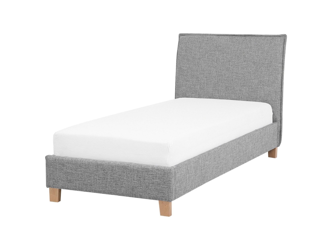 Cama Estofada Em Tecido Com Estrado De Ripas Beliani Sennez De Tecido Cinzento Claro 90x200