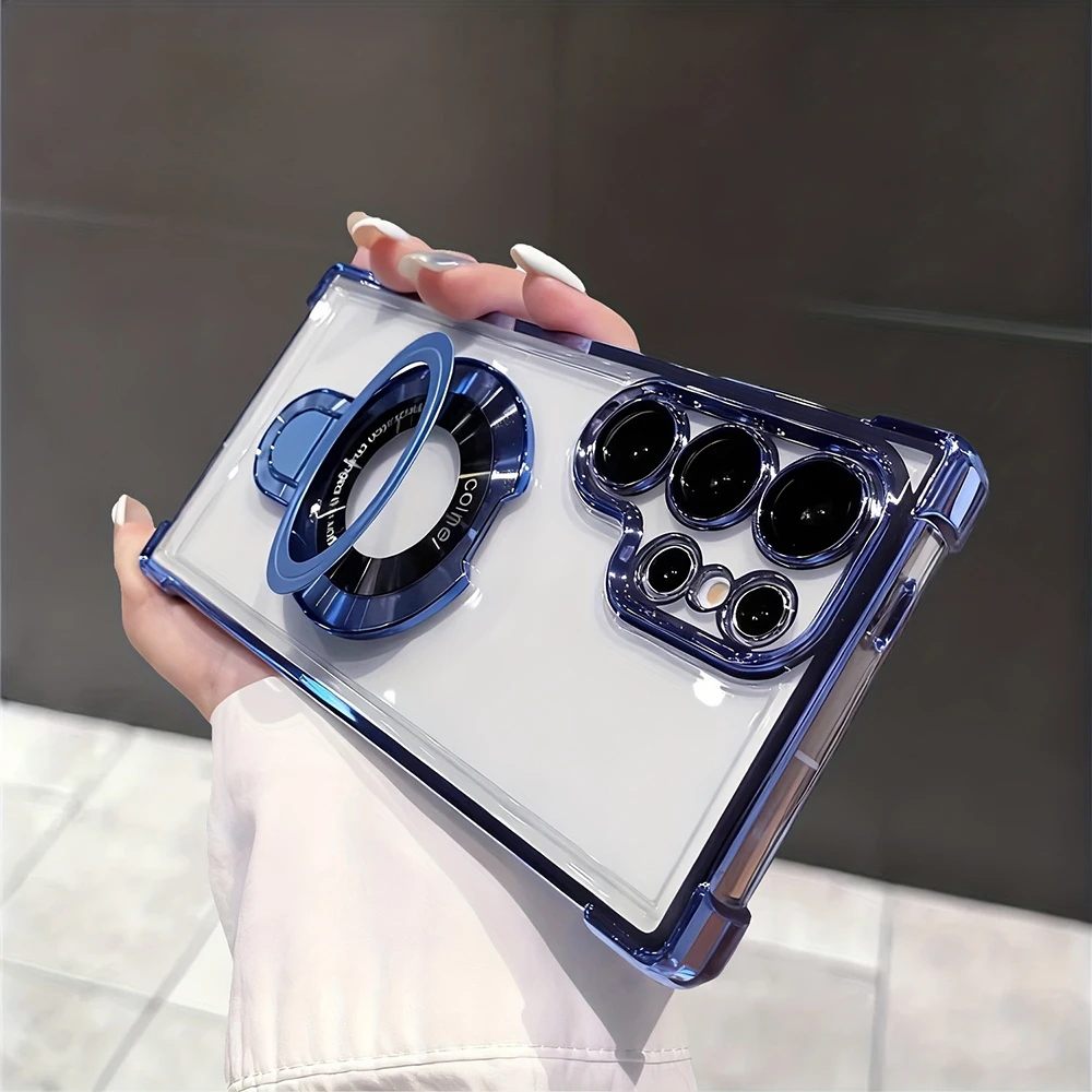 Capa Para Celular Samsung Galaxy S25 Azul Com Suporte Magnético E Revestimento Eletroplástico, Resistente A Impactos.