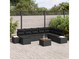 Vidaxl Conjunto De Sofá De Jardim Com Almofada 9 Pcs Preto Polirattan