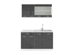 Cozinha R-Line, 140 cm, Mármore PT, Antracite brilhante/branco, Vicco
