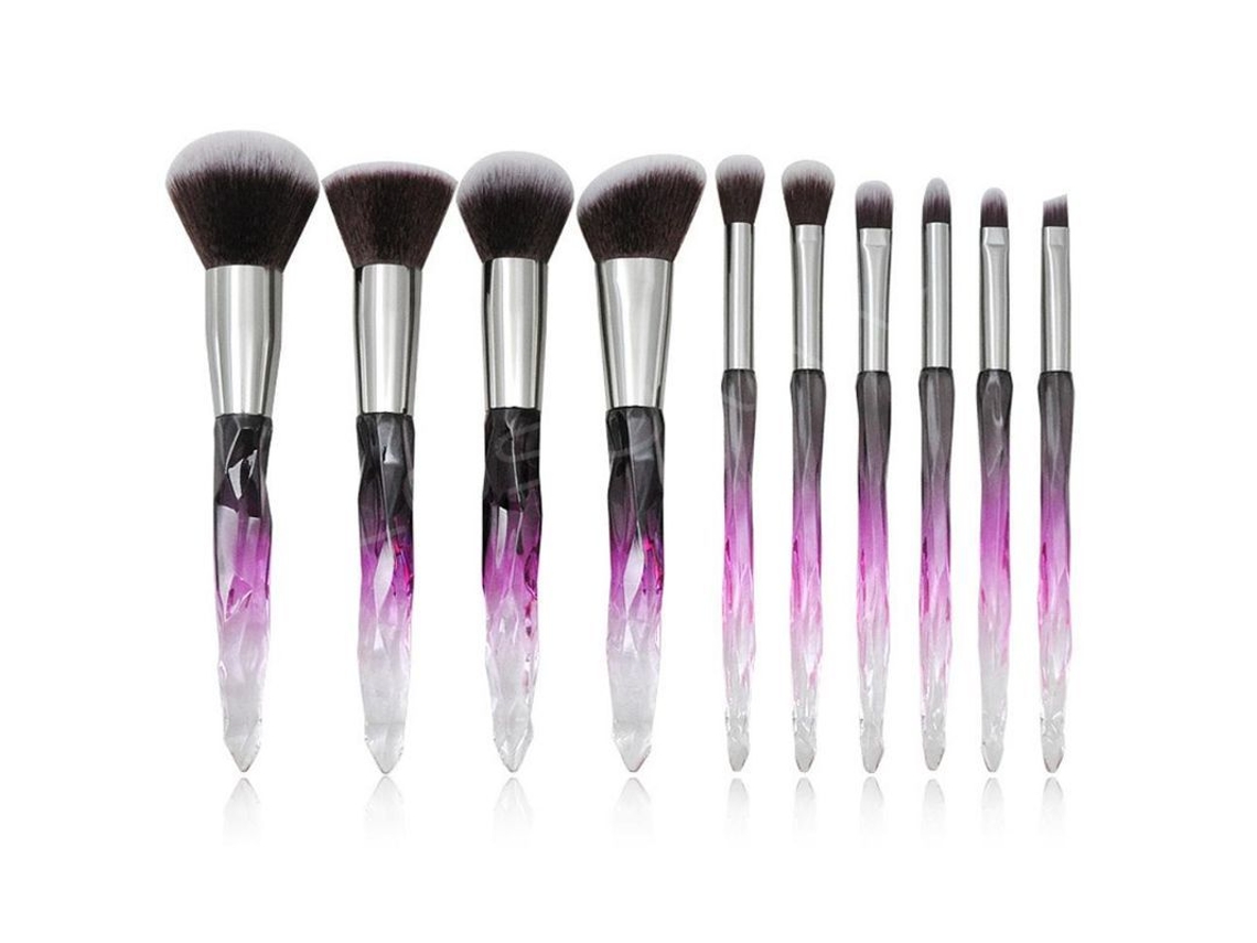 Conjunto de Pincéis de Maquiagem Linjou com Cabo de Cristal 10pcs Pincéis Profissionais