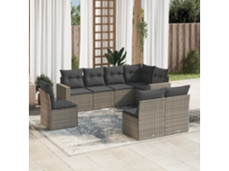 Vidaxl 8 Pcs Conjunto Sofás De Jardim C/ Almofadões Vime Pe Cinzento
