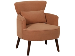 Poltrona Moderna, Estofada Com Almofada Lombar, Pernas Madeira Borracha, Laranja