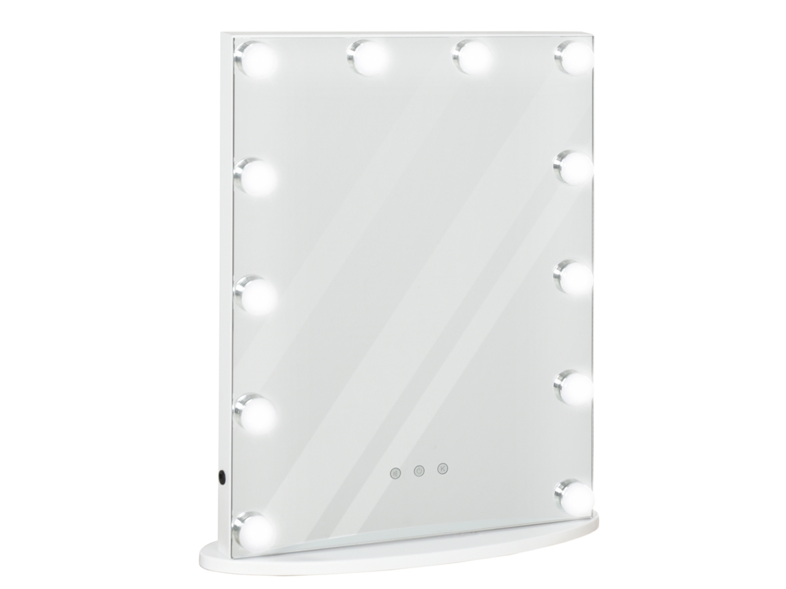 Espelho de Maquiagem de Hollywood Mdf, Vidro Cor Branco 41,5cmx13,5cmx51cm Homcom