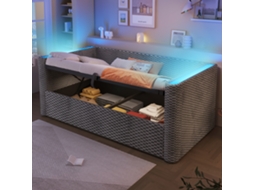 Tagesbett 90x200 Cm Com Led E Armário Hidráulico Em Veludo Cinza