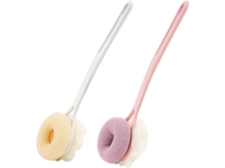 Escova de Banho Esférica com Cabo Longo Curvo, Escovas de Corpo para Costas, 2 Unidades (rosa e Branco)