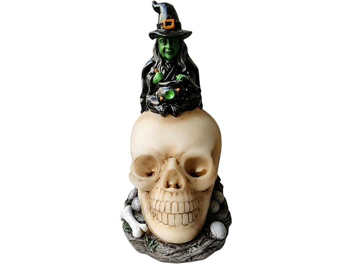 Tampo de mesa gótico com escultura de esqueleto de bruxa