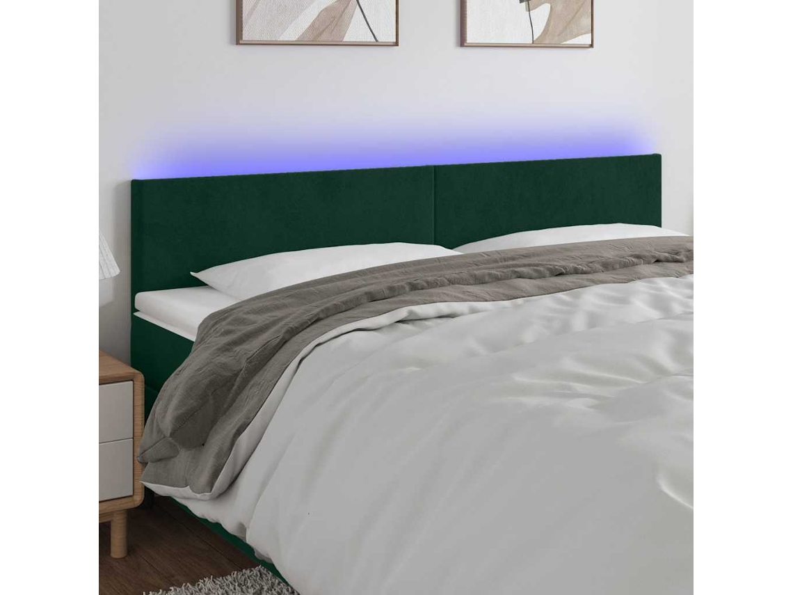 Vidaxl Cabeceira De Cama C/luzes Led Veludo 200x5x78/88cm Verde-escuro