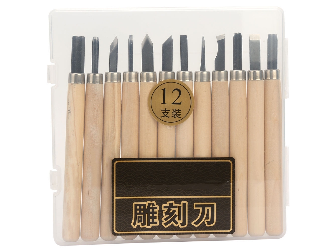 Conjunto de 12 Ferramentas de Escultura YURU em Carpintaria com Lâmina Sk2 e Alça de Faia