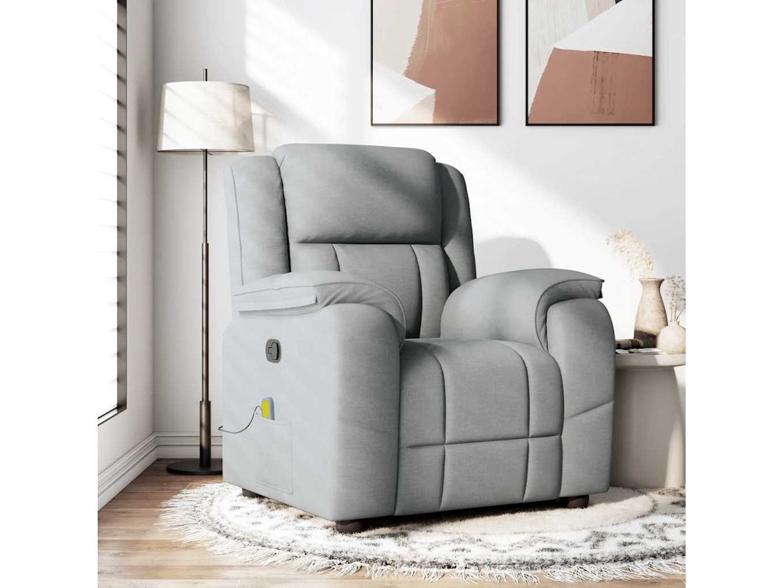 Vidaxl Poltrona De Massagens Reclinável Tecido Cinzento-claro
