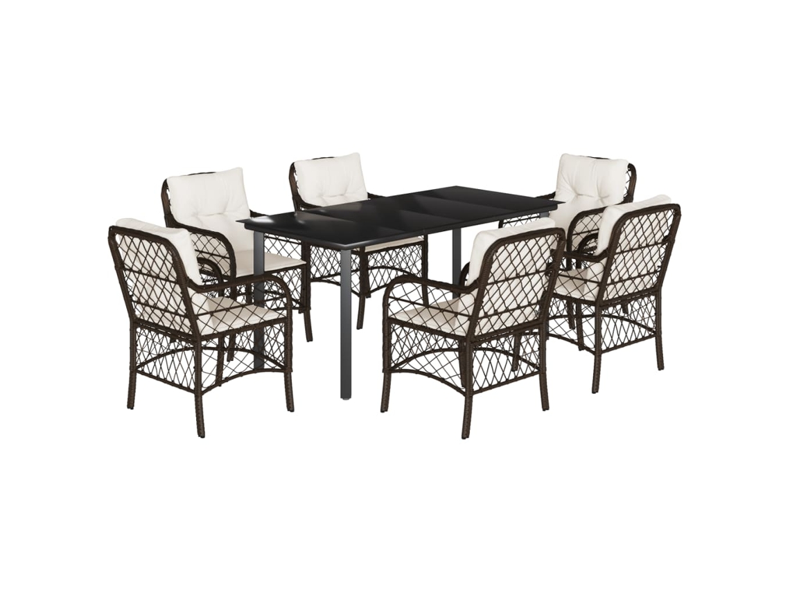 Conjunto de 7 Jantar para Jardim com Almofadões Vime Pe Castanho MAISON EXCLUSIVE