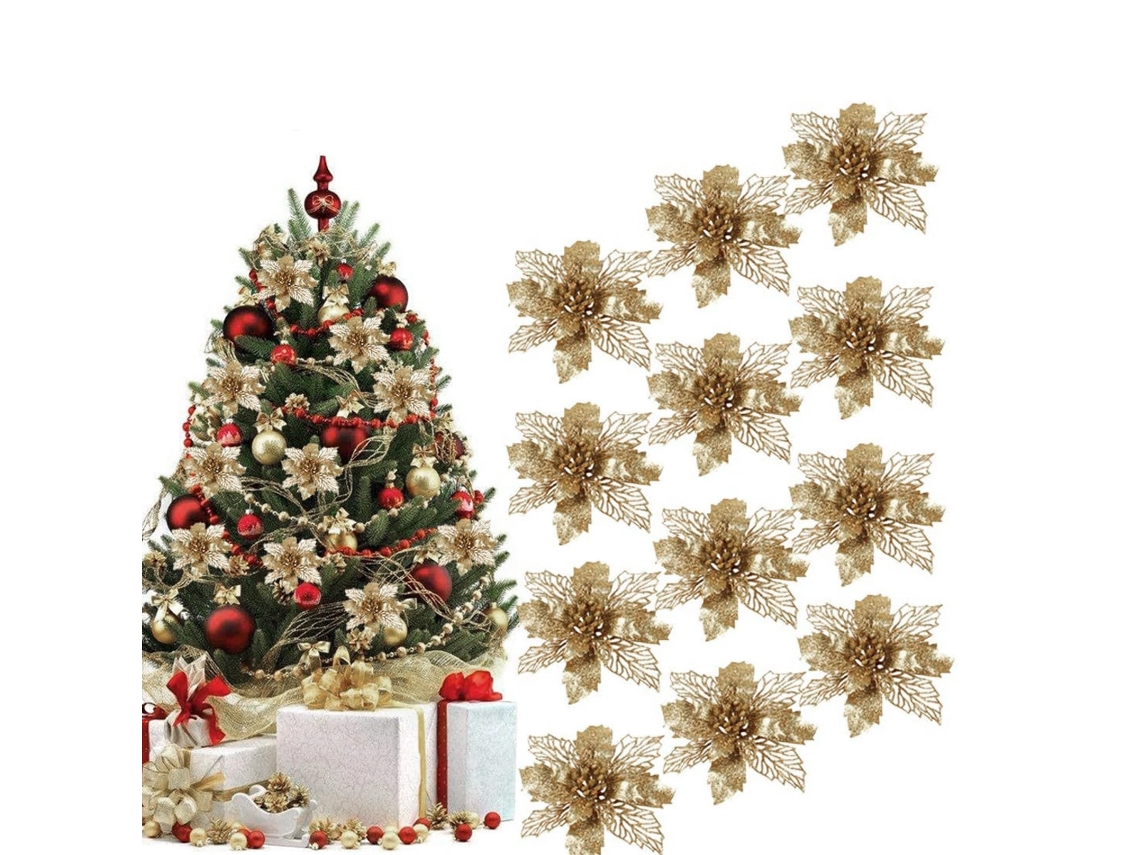 Decorações De Uso Múltiplo, Decorações De Poinsétia Com Glitter Para Enfeites De Árvores De Natal, Decoração De Guirlanda Para Festa De Inverno, Aplic