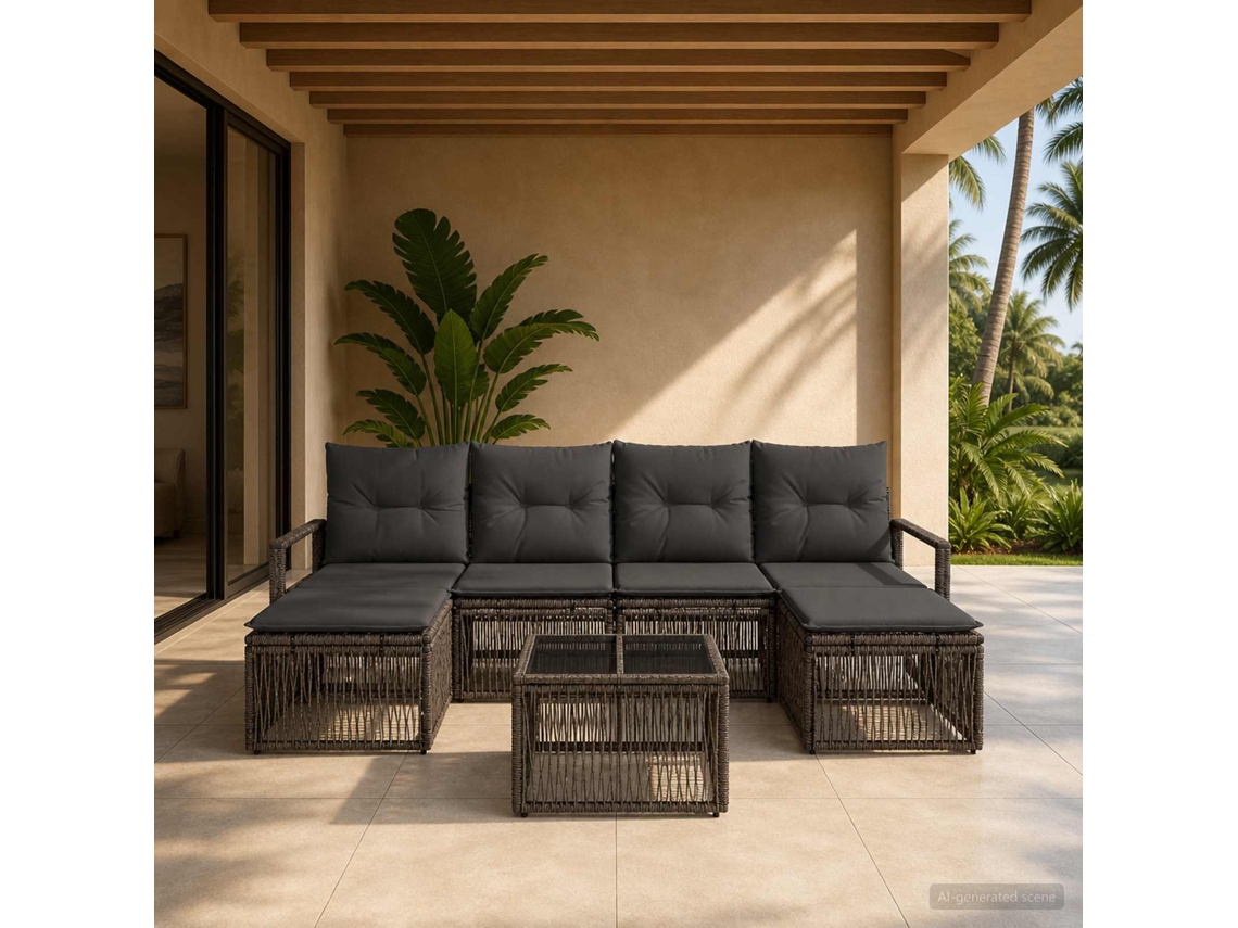 Vidaxl Conjunto De Sofá De Jardim 7 Pcs Cinzento Vime Pe