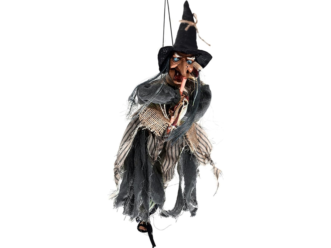 Bruxa Voadora de Halloween Decoração de Bruxa Iluminada, Figura Voadora a Pilhas, Tecido e Às Intempéries Acessório CHABERLU