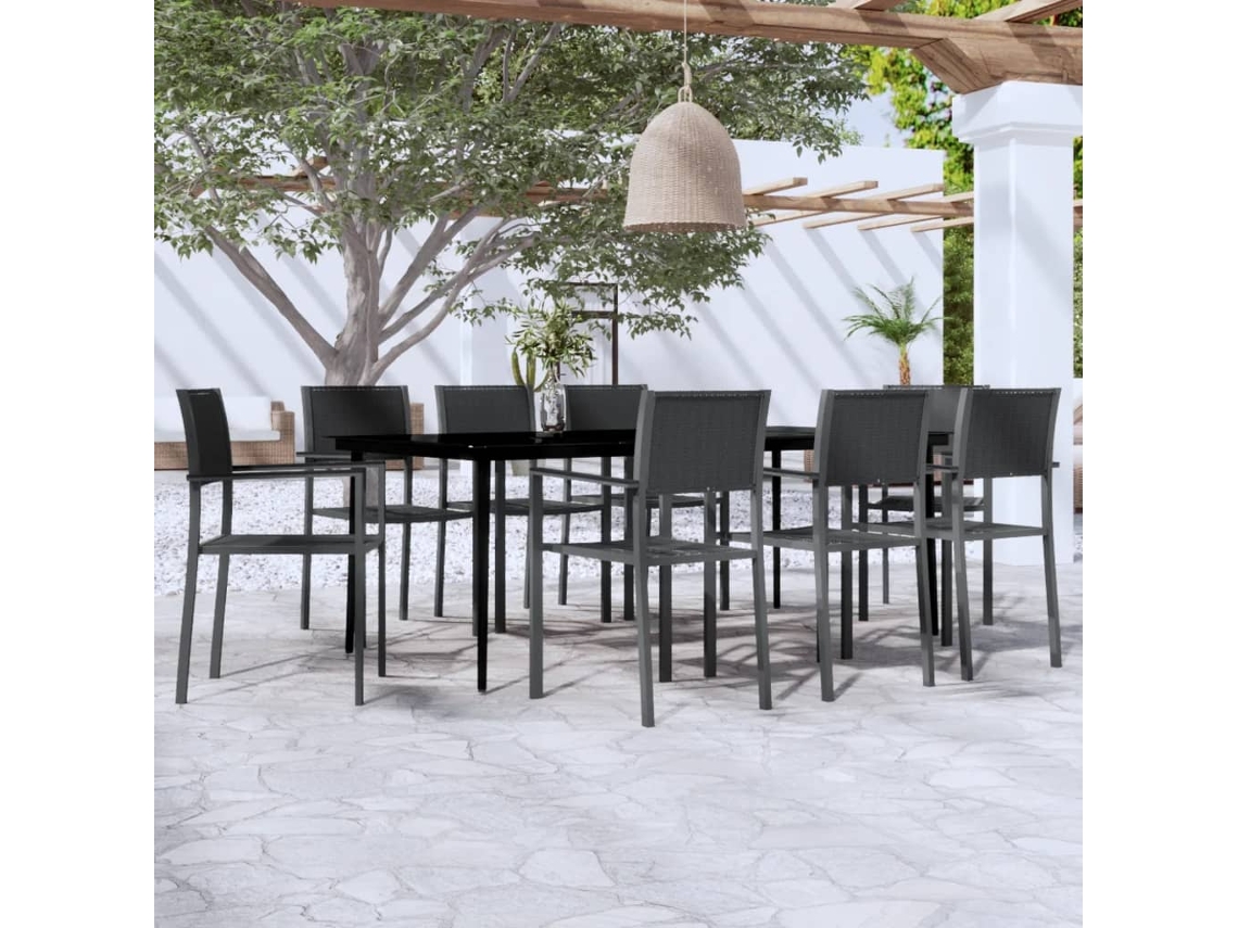 Vidaxl 9 Pcs Conjunto De Jantar Para Jardim Preto