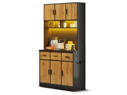 Buffet Multifuncional 100x40x180cm, Led Por App, Gavetas, Prateleiras Ajustáveis, Furos Para Cabos E Tomadas, Ideal Para Cozinha E Sala.