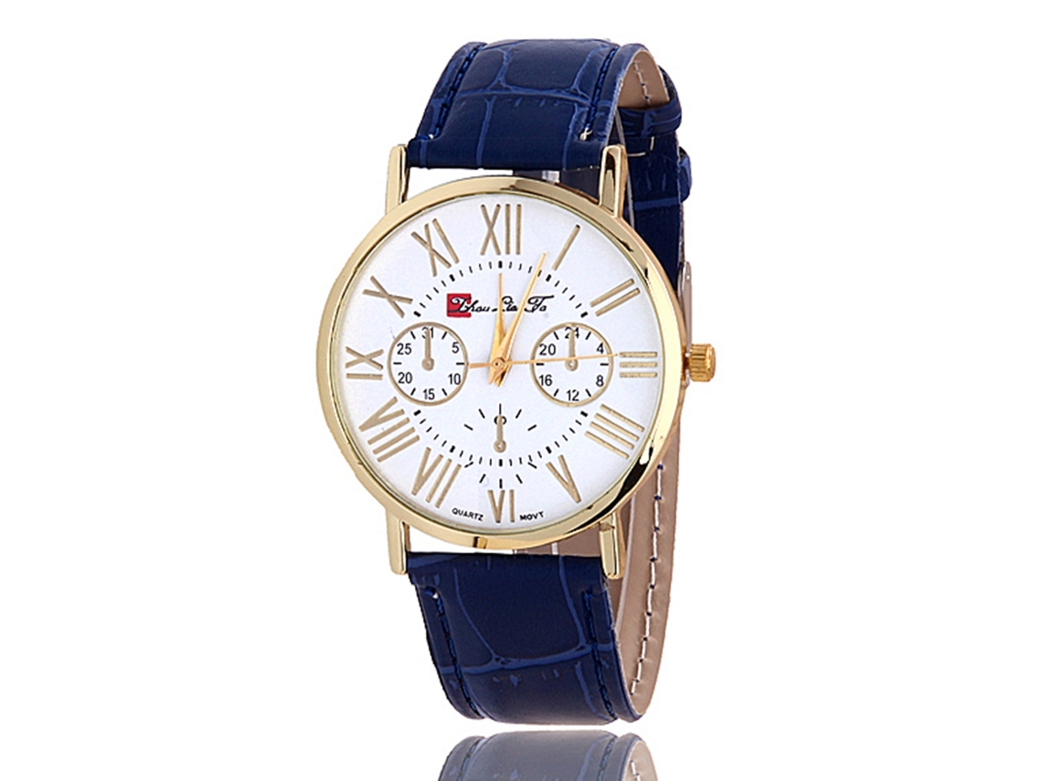 Reloj De Cuero Pu Para Hombre Y Mujer Dial Redondo Reloj De Cuarzo Negro Zhoulianfa
